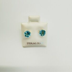 Brand New 6mm Aqua Blue Round CZ 925 Sterling Silver Earrings